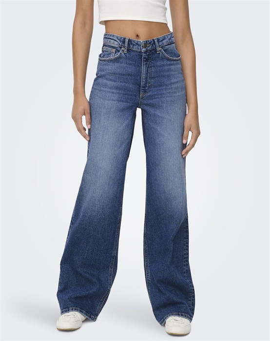 Only - ONLJuicy HW Wide DOT330 Jeans - Dark Blue Denim